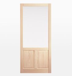 a wooden door with white glass on the side