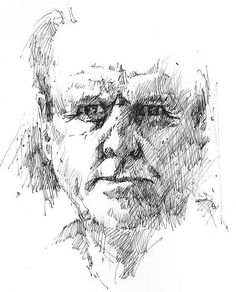 a black and white drawing of a man's face