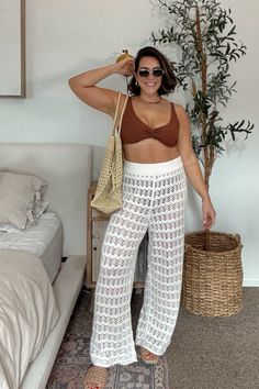 Beach vacation, midsize swim suit, resort wear, swimsuit, beach bag, beach pants Midsize Swim, Women Beach Outfits, Crochet Coverup, Poolside Outfit, Vacation Swimsuit, Mom Swimsuit, Colorful Wardrobe, Outfits For Mexico, Resort Wear Beach