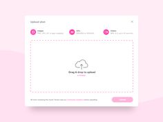 a pink and white web page with an image of a cloud in the center, on top of it