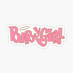 the word baby girl in pink on a white background sticker with an angel above it