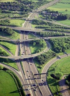 an aerial view of multiple roads in the country