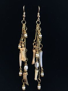 Visions Of The Future, Waterfall Earrings, Bone Earrings, Bone Jewelry, Funky Jewelry, Fantasy Jewelry, Jewelry Inspo, Fun Earrings, Gold Filled Chain