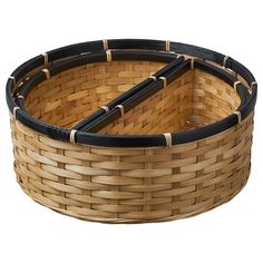 an empty basket with black handles on a white background