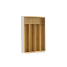 an empty wooden shelf against a white wall