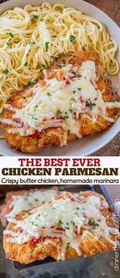 the best ever chicken parmesan is served with pasta