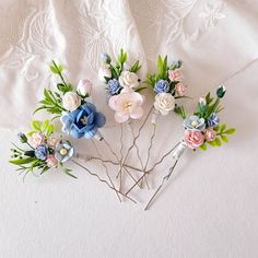 This set dusty blue flower hair pins wedding , of artificial flowers This a beautiful and delicate hair accessory for brides and a nice gift to the bridesmaids   On the wedding day, every bride wants to look fantastic. This flower hair piece , will be a magical addition to your look on your happiest day.  This will emphasize the ease of your image.  The comb is very conveniently attached to the hair and fits in with any hairstyle.  -Material- artificial pearl and artificial greenery  -Colors- dusty blue, green, white - Unique handmade.  Wedding - is one of the most important events in the life of any girl I am happy to try to make the most beautiful decoration for you, to make you feel the most beautiful bride. You deserve the best! Blue And Pink Hair, Flower Hair Pins Wedding, Flower Hair Piece, Pink Flower Hair, Flower Hair Pins, Flower Hair Pieces, Floral Hair Pins, Artificial Greenery, Bride Hair Accessories