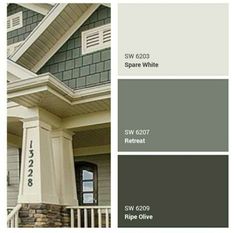 a house with gray paint and white trim