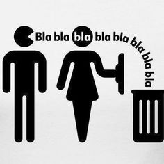 a black and white photo of a man and woman with the words blob do bla bla