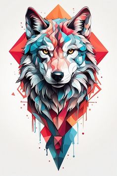 a wolf's head with colorful geometric shapes