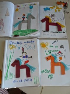 four children's books with pictures of horses and people on them, all written in spanish