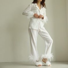 New With Tags Perfect For Day Of Wedding Pajamas For Brides Retails: $179 + $18 (Shipping) + $17.48 (Tax) = $214.48 White Long Sleeve Sets For Wedding Night, White Long Sleeve Sets For Wedding, Wedding Pajamas Bridesmaids, White Long Sleeve Sleepwear For Honeymoon, Bride Pajamas, Wedding Pajamas, Bride Pajama, Winter Robes, Wedding Glam