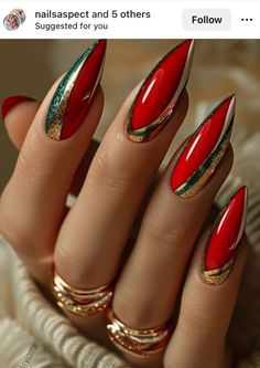 Dark Nail Designs, Red And Gold Nails, Dark Nail, Beauty Nails Design, Gold Nail, Dope Nail Designs