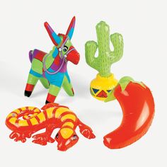 three different types of inflatable toys including a lizard, an antelope and a cactus