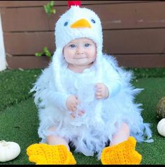 Chicken Costume-baby-newborn-crochet-handmade-halloween - Etsy Angeles, Baby Chicken Costume, Halloween Chicken, Chicken Costume, Long Sleeved Bodysuit, Baby Chicken, Crochet Chicken, Crocheted Hat, First Halloween