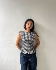 Small Chest Outfits, Gingham Top Outfit, Tulle Tops, Lace Accessories, Black And White Gingham, Gingham Tops, Cute Fits, Amelie, Drop Waist