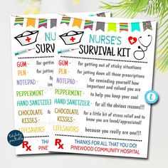 two nurses survival kit printables on top of each other