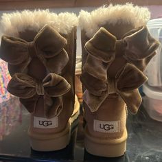 I’ve Never Worn These There Kinda Uncomfortable Because They Still Need To Get Broken In And I’m Not For Sure But I Think It’s Rare To Find These Uggs Sweater Dress With Uggs, Fur Uggs, Fergie Boots, Bow Uggs, Boots Uggs, Pearl Boots, Cute Uggs, Brown Ugg Boots, Uggs With Bows