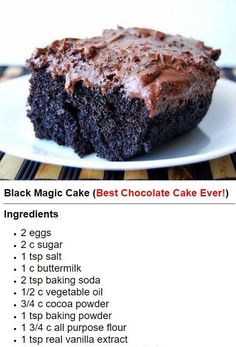 a chocolate cake on a white plate with instructions to make it in the microwave or oven