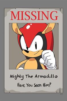 an image of a cartoon character with the caption, missing mighty the armadillo have you seen him?