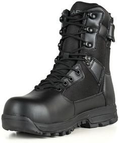 The line of Sector Duty Boots from LA Police Gear combines high quality materials and construction without any of the fluff you don't need. This and the fact that there are no middle men at LAPG make for a boot that matches the quality of styles twice (or more) the price. Available in a 6" Black Version, 8" Black Version, and an 8" Black Waterproof Version (this one), plus more styles and colors on the way. The Sector line of boots features a fully polishable, full-grain leather toe. On this black boot we made sure to do the full-grain leather toe to prevent peeling and cracking and increase the longevity of the boot. The hardware is all extra reinforced - durable and tough eyelets and lace hooks, a YKK zipper with a sizeable pull that works well even with gloves, and a tough and aggressiv Black Army Boots, Altama Boots, Belleville Boots, Tactical Duffle Bag, Rocky Boots, Survival Accessories, Police Gear, Tactical Shoes, Duty Gear