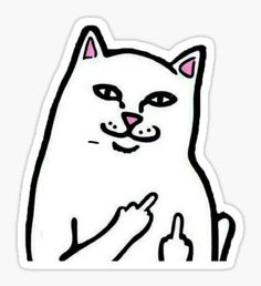 a white sticker with a cat pointing at it's left hand and the caption says, don't touch me