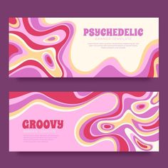 two colorful business cards with swirls on the front and back, one in pink