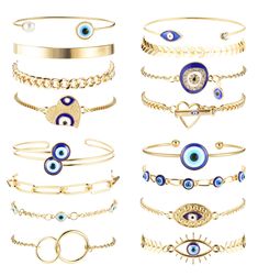 PRICES MAY VARY. 🧿Affordable Jewelry Set🧿Well-Chosen Fashion Bracelets Set,4 Pack Chain And Bangle Evil Eye Bracelet=16Pcs Total. A Set Of Chain Bracelets With 16 Different Styles Can Provide More Choices For Your Varied Clothing Matching,Wear Together Or Separately Or Match It With Your Other Jewelry According To The Place,Suitable For All Ages. 🧿Evil Eye Protection Bracelet🧿Evil Eye Are Seen As A Kind Of Protection,Luck,Prosperity And Blessing.Wearing The Evil Eye Bracelet Can Bring You Go Evil Eye Clothes, Evil Eye Jewelry Bracelet, Mexican Bracelets, Gold Evil Eye Jewelry, Bracelets Aesthetic, Eye Clothes, Anklet For Women, Eye Bracelets, Eye Fashion