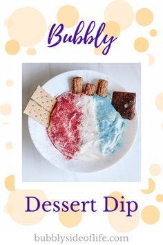 a dessert dip with crackers and marshmallows in it on a plate