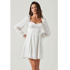 Reposhing This Item I Purchased From @Mariaspain. Loved It, But Ready To Rotate For Something New. Questions? Leave A Comment Below! White Dress With Sleeves, Graduation Dresses Long, Flare Mini Skirt, Flared Mini Skirt, Revolve Dresses, White Long Sleeve Dress, Bridal Shower Dress, Purple Mini Dresses, Shower Dresses