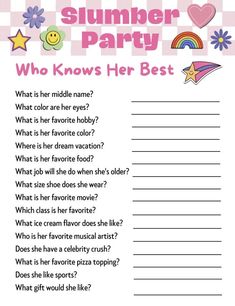 Birthday Quizzes, Fun Sleepover Activities, Sleepover Essentials, Fun Sleepover Games, Sleepover Tips, Dream Sleep, Afrikaans Language