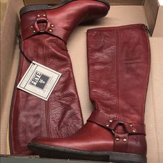 Preowned. Frye Phillips Tall Harness Boots In Excellent Condition. Color Is Burnt Red. Size 6 Tall Red Boots, Fry Boots, Frye Boots Women, Frye Harness Boots, Thrift Inspo, Burnt Red, Harness Boots, December 2024, Red Boots