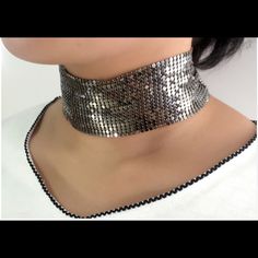 Gunmetal Mesh Metallic Choker Necklace. New Metal Choker For Night Out, Silver Metal Necklaces For Night Out, Trendy Metal Choker For Party, Silver Metal Necklace For Night Out, Adjustable Gunmetal Necklaces For Party, Adjustable Gunmetal Necklace For Party, Trendy Metallic Jewelry For Party, Trendy Metallic Party Jewelry, Gunmetal Party Jewelry