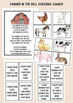 the farm animals and their names are shown in this printable game for toddlers