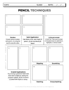 the printable worksheet is shown for students to learn how to use pencil techniques