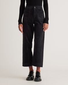 Do a throwback thing or make it feel modern. The options are open with our Organic Stretch Corduroy Cropped Wide Leg Pants, featuring a must-have silhouette with the comfort of cotton stretch. Black Cropped Jeans, Cropped Wide Leg Pants, Silk Cami, Wide Leg Pant, Black Crop, Blouse Dress, Quince, Sweater Jacket, Stretch Cotton