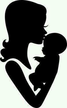 a silhouette of a woman holding a baby in her arms, with the child's head