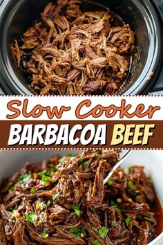 slow cooker barbacoa beef in a white bowl