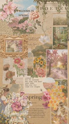 a collage with flowers and pictures on it