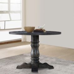 Wooden Round Dining Table With Heavy Pedestal Feet, Weathered Gray By Casagear Home Wooden Round Dining Table, Round Wooden Dining Table, Design Dining Table, Wooden Panel, Round Table Top, Four People, Dining Benches, Kitchen & Dining Chairs, Round Top