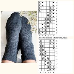 the knitting pattern for socks and leg warmers is shown in two different pictures, one with