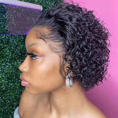 Klaiyi Short Pixie Cut Lace Front Bob Wigs Water Curly Hair Wigs – KLAIYI Bob Riccio, Kort Bob, Short Curly Pixie, Afro Dance, Curly Pixie Cuts, Curly Bob Wigs, Cheap Human Hair, Natural Wigs, Curly Hair Wig