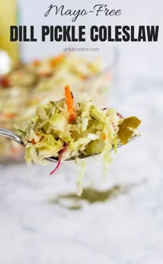 a spoon full of coleslaw and carrots with the title text overlay