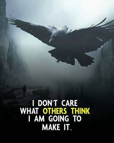 a bird flying through the air with a quote above it that reads, i don't care what others think i am going to make it