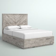 a bed with wooden headboard and foot board, made out of wood planks