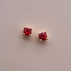 Natural Red Ruby Stud Earrings 2.75mm In 14 Karat Yellow Gold Comes With (2) 4.2mm 14k Yg Push-Back Closures Plus Free Polishing Cloth And Gift Box Note: They Appear Larger In Photos Ruby Earrings Studs Gold, Gold Ruby Round Earrings, Ruby Gemstone Earrings Round Cut, Red Ruby Earrings Studs, Red Gemstone Earrings In 14k Gold, Ruby Stud Earrings, Sensitive Ears Earrings, Red Studs, Ruby Earrings Studs