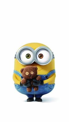 a minion holding a teddy bear in his arms