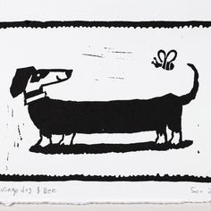 a black and white drawing of a dachshund