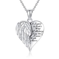 PRICES MAY VARY. 💖♥ Design : Angel wing jewelry has gained popularity for it's beautiful symbolic meaning of love,spirituality and protection.Wear this heart sister wings pendant as a reminder of someone you love is your guardian angel,or as a gift to a special friend or sister. 💖♥ Material :100% 925 sterling silver sister necklace from sister, unique,classic.Decoration some cubic zirconia,unique, fashion, elegant.Lead-Free & Nickel-Free, Hypoallergenic and Safety for sensitive skins. 💖♥ Size