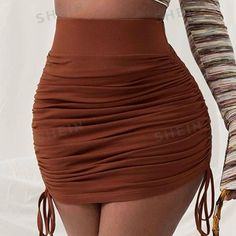 Never Worn Band New With Tag Cute Brown Skirts, Trendy Fitted Mini Skirt With Drawstring, Brown Bottoms For Club Wear, Fitted Brown Ruched Bottoms, Summer Skort, Ballet Wrap Skirt, Summer Mini Skirt, White Tennis Skirt, Checkered Skirt